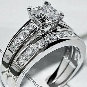 Sterling Silver Engagement Ring Wedding Set size 5